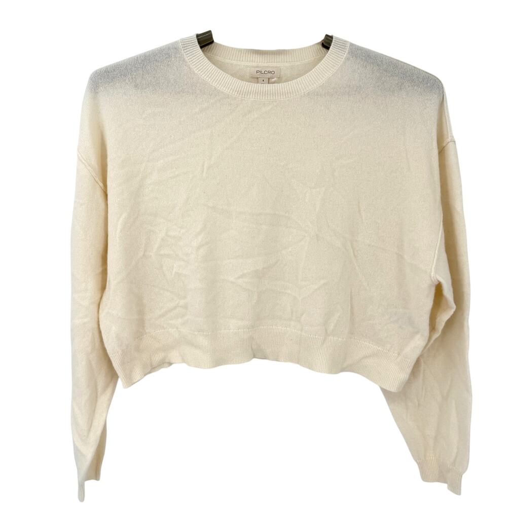 Pilcro Anthropologie Alani 100% Cashmere Crop Sweater Cream Oversize Medium